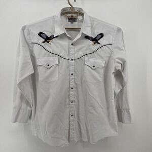 Ely Diamond Shirt Mens XL White Western Embroidered Eagle Pearl Snap Cowboy